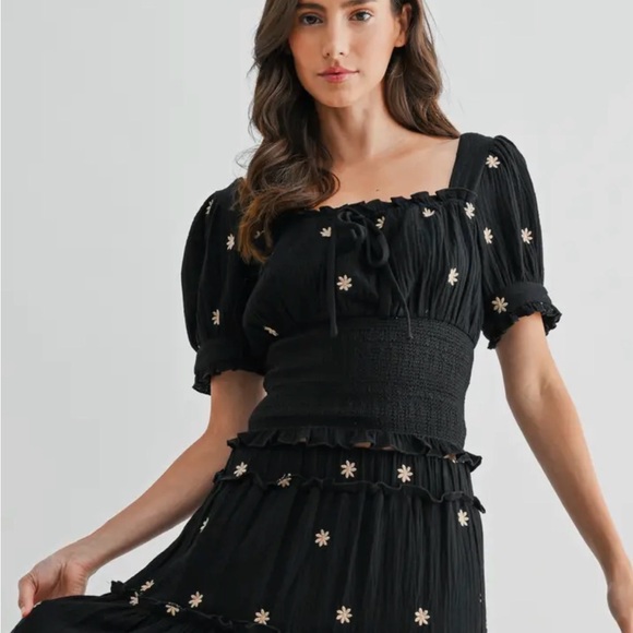 Boutique Black Embroidered Skirt & Blouse Set | Size S | NWT - Picture 2 of 4